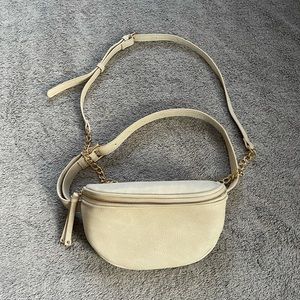 Sole Society Leather Cream Fanny Pack Crossbody Bag